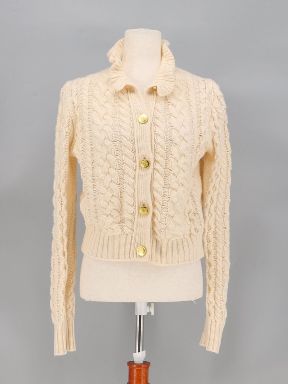 J. CREW Cable-knit Ruffleneck Cardigan Sweater in Butter Cream Size S - Picture 3 of 10